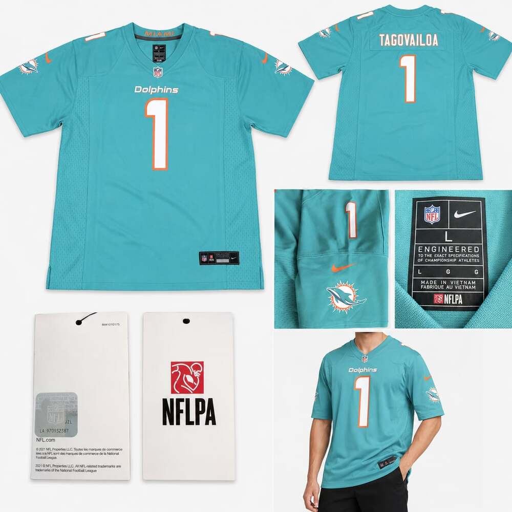Nike Miami Dolphins Tua Tagovailoa #1 NFL Game Jersey Aqua Blue Men's Size L